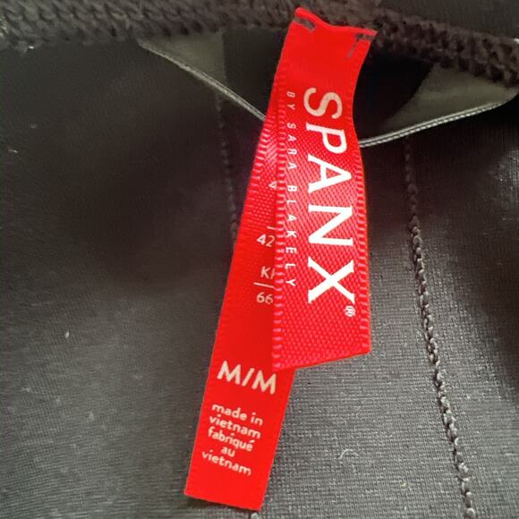 Spanx Drape Front Jacket Women Medium Black Ponte Knit Faux Leather Pockets Edgy - Picture 4 of 10